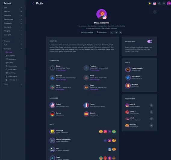 Tairo demo screenshot darkmode